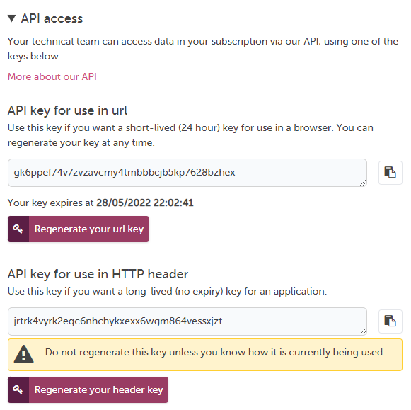 Find your API keys (admins only)